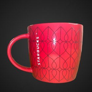 Starbucks coffee mugs lot of 2 red with black hearts and pink with white flower